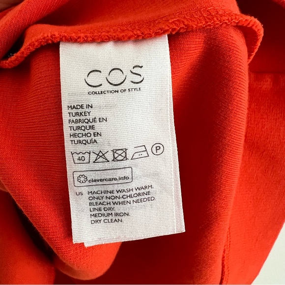 COS Short Sleeved V-neck Cotton Dress, Vibrant Orange Red, Small - Picture 9 of 9